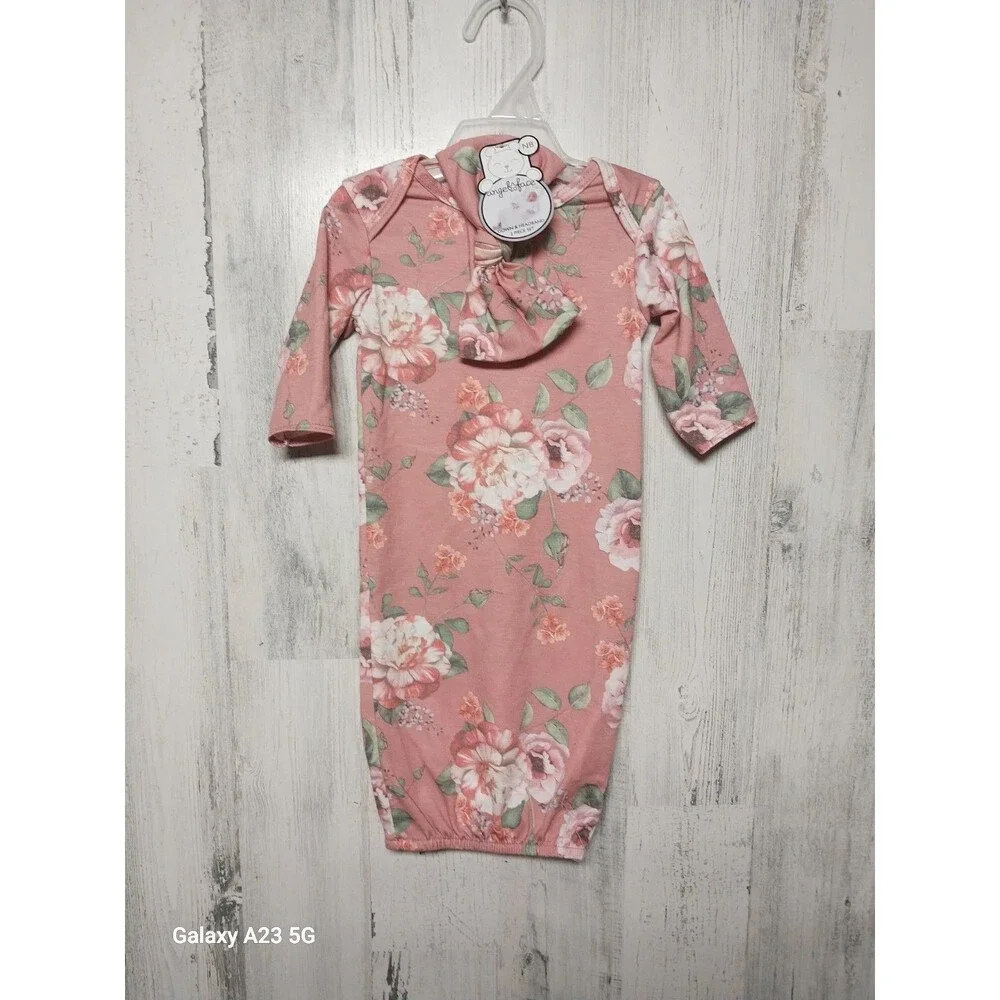 Angel Face Newborn Pink Floral Gown And Ribbon